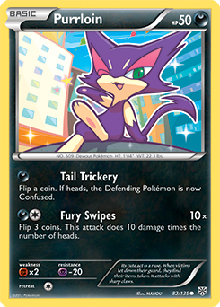 Common Pokémon card Purrloin 82/135 from Plasma Storm expansion