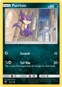 Common Pokémon card Purrloin 48/73 from Shining Legends expansion