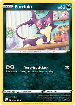 Common Pokémon card Purrloin 090/172 from Brilliant Stars expansion