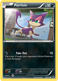 Common Pokémon card Purrloin 56/119 from Phantom Forces expansion