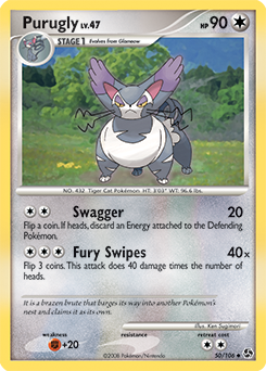 Uncommon Pokémon card Purugly 50/106 from Great Encounters expansion