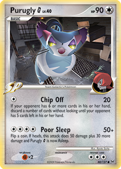 Common Pokémon card Purugly 88/127 from Platinuim expansion