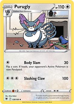 Uncommon Pokémon card Purugly 128/189 from Astral Radiance expansion