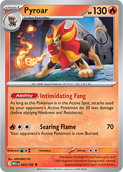 Uncommon Pokémon card Pyroar 24/132 from Mega Evolution expansion