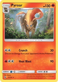 Rare Pokémon card Pyroar 51/214 from Lost Thunder expansion
