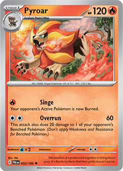 Uncommon Pokémon card Pyroar 032/193 from Paldea Evolved expansion