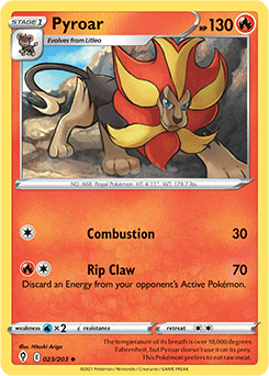 Uncommon Pokémon card Pyroar 23/203 from Evolving Skies expansion