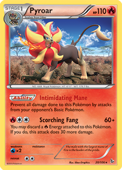 Rare holo Pokémon card Pyroar 20/106 from Flashfire expansion