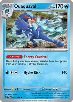 Rare Pokémon card Quaquaval 054/198 from Scarlet & Violet expansion