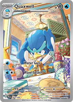 Illustration rare Pokémon card Quaxwell 207/193 from Paldea Evolved expansion