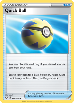 Uncommon Pokémon card Quick Ball 179/202 from Sword & Shield expansion