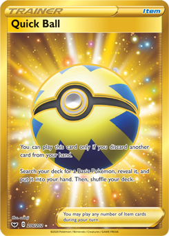 Secret Gold Pokémon card Quick Ball 216/202 from Sword & Shield expansion