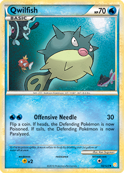 Uncommon Pokémon card Qwilfish 50/123 from HeartGold SoulSilver expansion