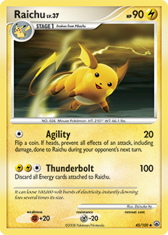 Uncommon Pokémon card Raichu 45/100 from Majestic Dawn expansion