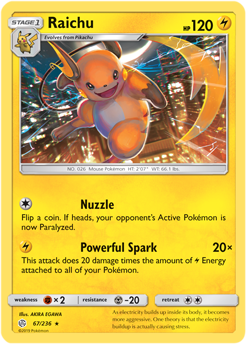 Raichu 67/236 Pokémon card from Cosmic Eclipse for sale at best price