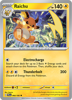Uncommon Pokémon card Raichu 064/193 from Paldea Evolved expansion
