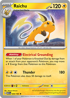 Rare Pokémon card Raichu 26/165 from 151 expansion
