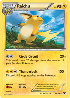 Rare holo Pokémon card Raichu 43/146 from X&Y expansion