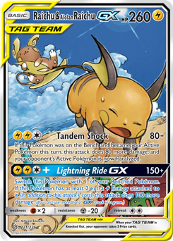 Full Art Pokémon Pokémon card Raichu Alolan Raichu GX 221/236 from Unified Minds expansion