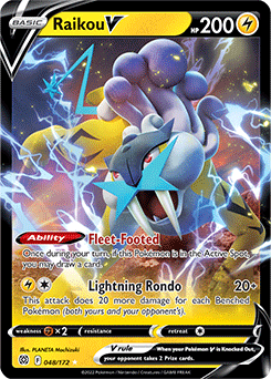 Ultra rare V Pokémon card Raikou V 048/172 from Brilliant Stars expansion