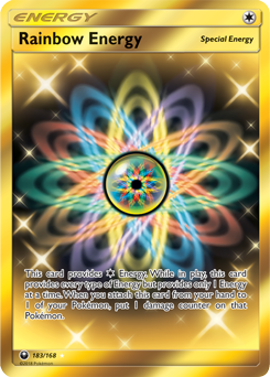 Secret Gold Pokémon card Rainbow Energy 183/168 from Celestial Storm expansion