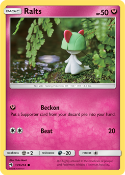 Common Pokémon card Ralts 139/214 from Lost Thunder expansion