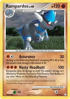 Rare Pokémon card Rampardos 33/123 from Mysterious Treasures expansion