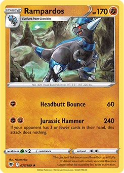 Rare Holo Pokémon card Rampardos 077/189 from Astral Radiance expansion