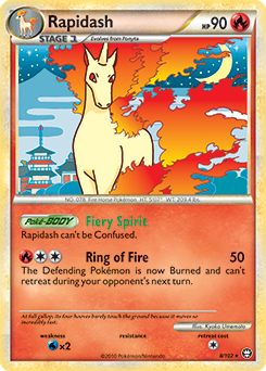 Rare holo Pokémon card Rapidash 8/102 from Triumphant expansion