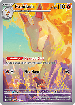 Illustration rare Pokémon card Rapidash 189/182 from Destined Rivals expansion