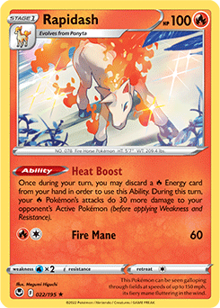 Rare Holo Pokémon card Rapidash 022/195 from Silver Tempest expansion