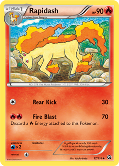 Uncommon Pokémon card Rapidash 17/114 from Steam Siege expansion
