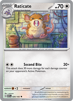Uncommon Pokémon card Raticate 20/165 from 151 expansion