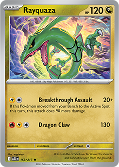 Rare Pokémon card Rayquaza 153/217 from Ascended Heroes expansion