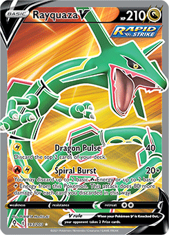 Full Art V Pokémon card Rayquaza V 193/203 from Evolving Skies expansion