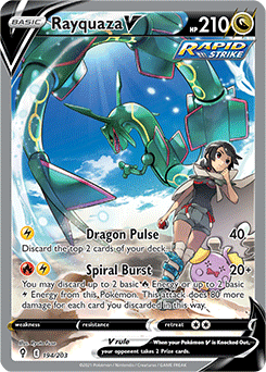 Full Art V Pokémon card Rayquaza V 194/203 from Evolving Skies expansion