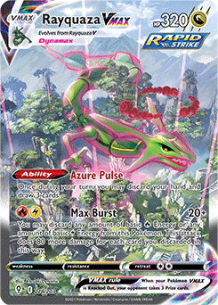 Rainbow VMAX Pokémon card Rayquaza VMAX 218/203 from Evolving Skies expansion