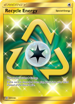 Secret Gold Pokémon card Recycle Energy 257/236 from Unified Minds expansion