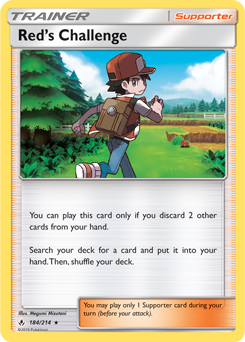 Rare holo Pokémon card Red's Challenge 184/214 from Unbroken Bonds expansion