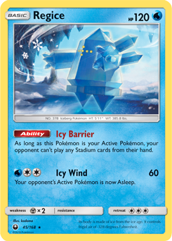 Rare Pokémon card Regice 45/168 from Celestial Storm expansion