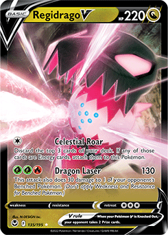Ultra rare V Pokémon card Regidrago V 135/195 from Silver Tempest expansion