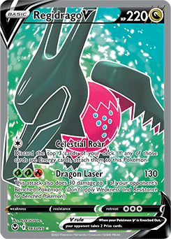 Full Art V Pokémon card Regidrago V 183/195 from Silver Tempest expansion