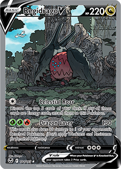 Full Art V Pokémon card Regidrago V 184/195 from Silver Tempest expansion