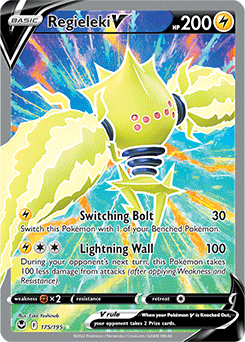 Full Art V Pokémon card Regieleki V 175/195 from Silver Tempest expansion