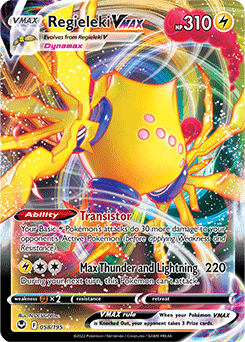 Ultra rare VMAX Pokémon card Regieleki VMAX 058/195 from Silver Tempest expansion