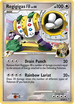 Rare holo Pokémon card Regigigas 9/147 from Supreme Victors expansion