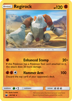 Rare Pokémon card Regirock 80/168 from Celestial Storm expansion