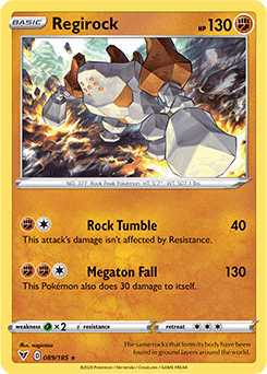 Rare Holo Pokémon card Regirock 089/185 from Vivid Voltage expansion