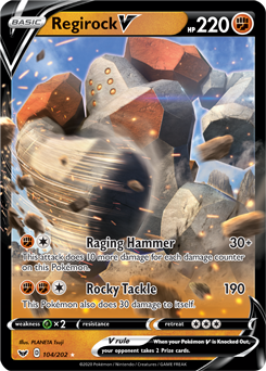 Ultra rare V Pokémon card Regirock V 104/202 from Sword & Shield expansion