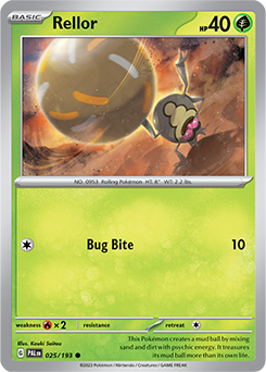 Common Pokémon card Rellor 025/193 from Paldea Evolved expansion